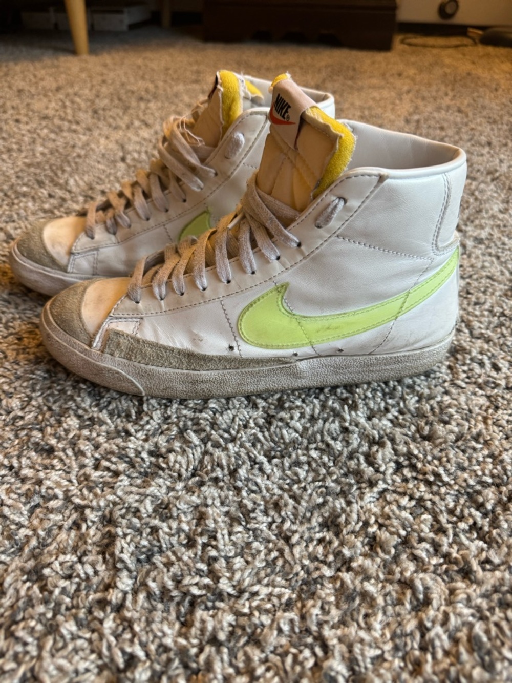 Nike High-Top Sneakers White with Neon Yellow Swoosh
